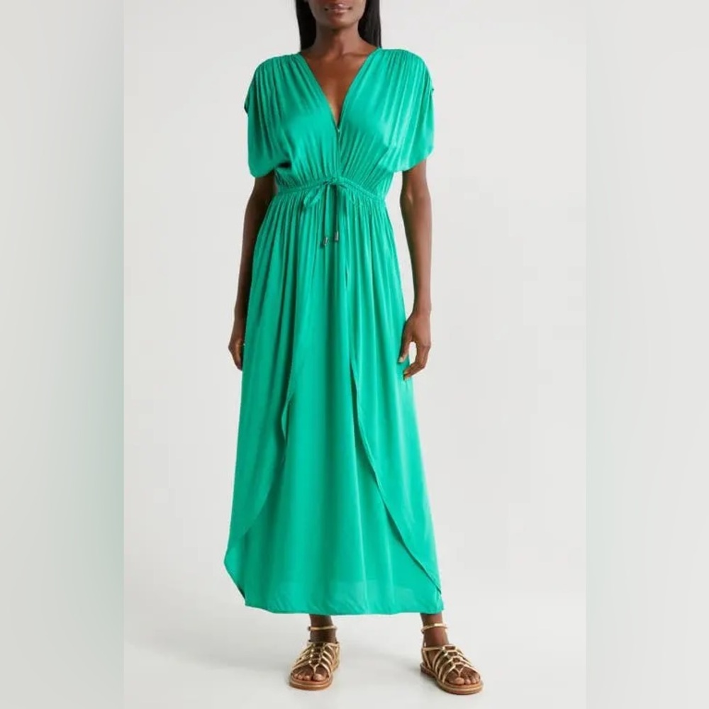 Women’s ELAN Deep V-Neck Cover-Up Maxi Dress - Green Bright M